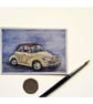 Original ACEO miniature watercolour painting Morris Minor Convertible  Car