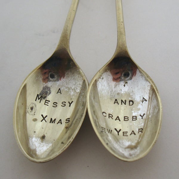Pair of Apostle Coffeespoons, seconds, Messy Xmas and Crabby New Year