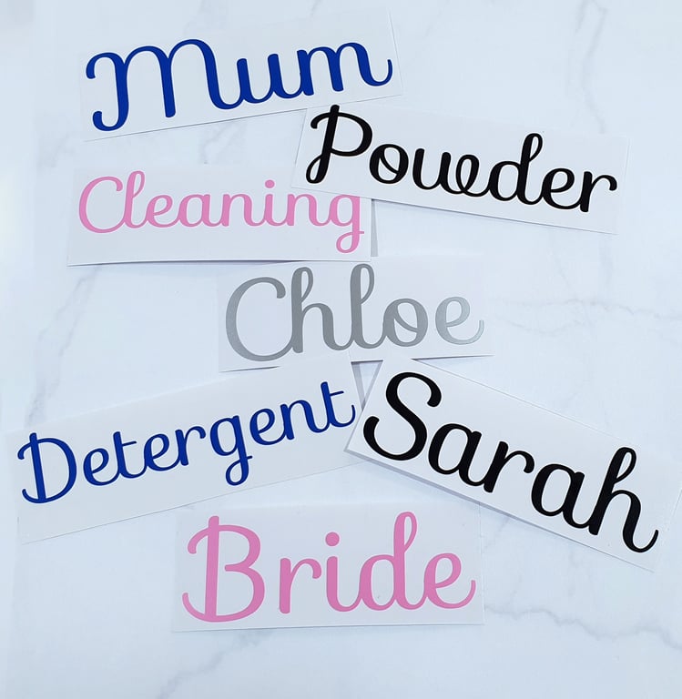 Personalised Name Stickers Words Labels Vinyl Decal School Water Bottle Organise