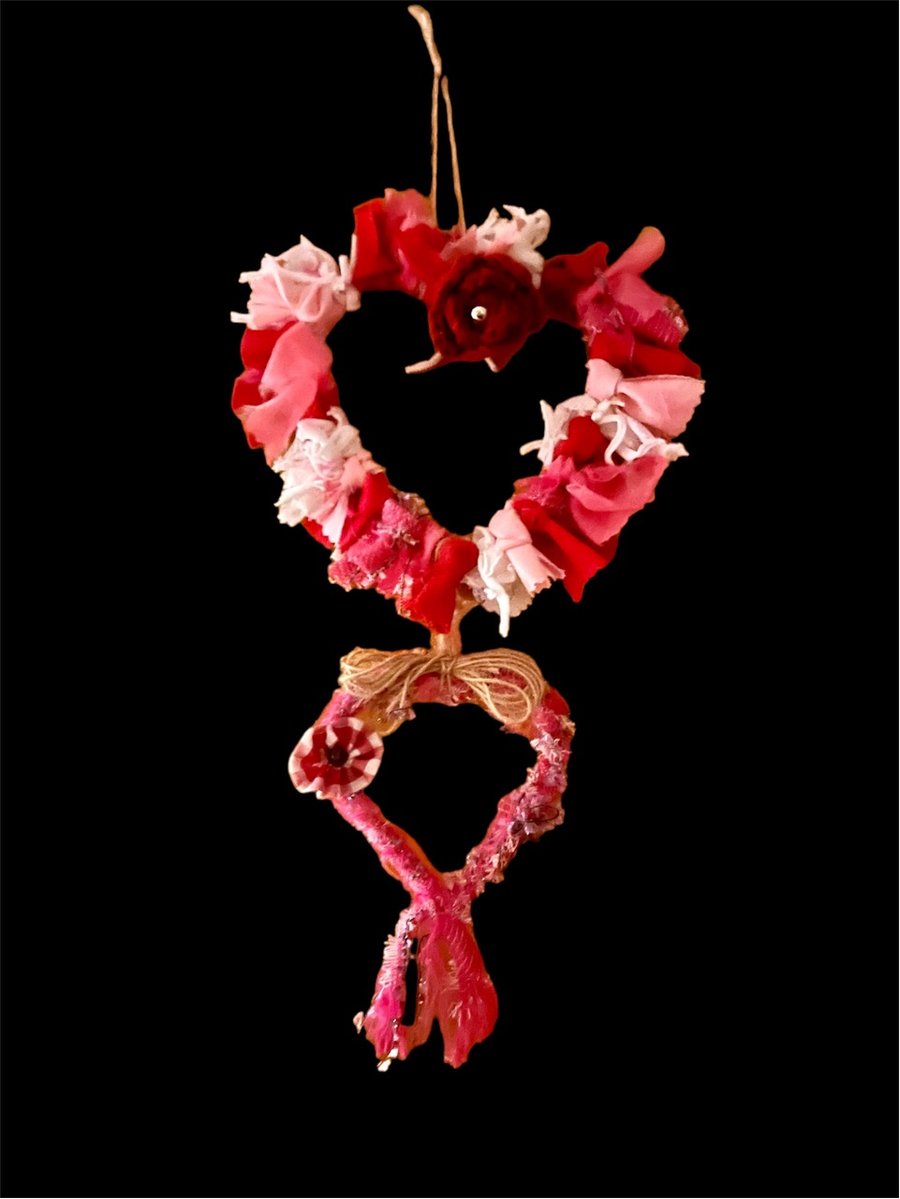 Rag Wreath Heart, Rag Wreath, Hanging Heart, Heart Wreath, Christmas, Hearts