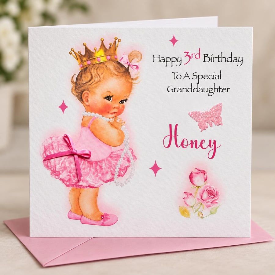 Princess Personalised Birthday card For Girl Happy Birthday Daughter Niece etc