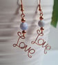 Blue Crackled Agate & Copper Dangle LOVE Earrings Gift Crystal Jewellery Jewelry - Image 5