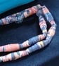 Handmade peach, grey and gold coloured paper bead necklace with agate accents. - Image 7