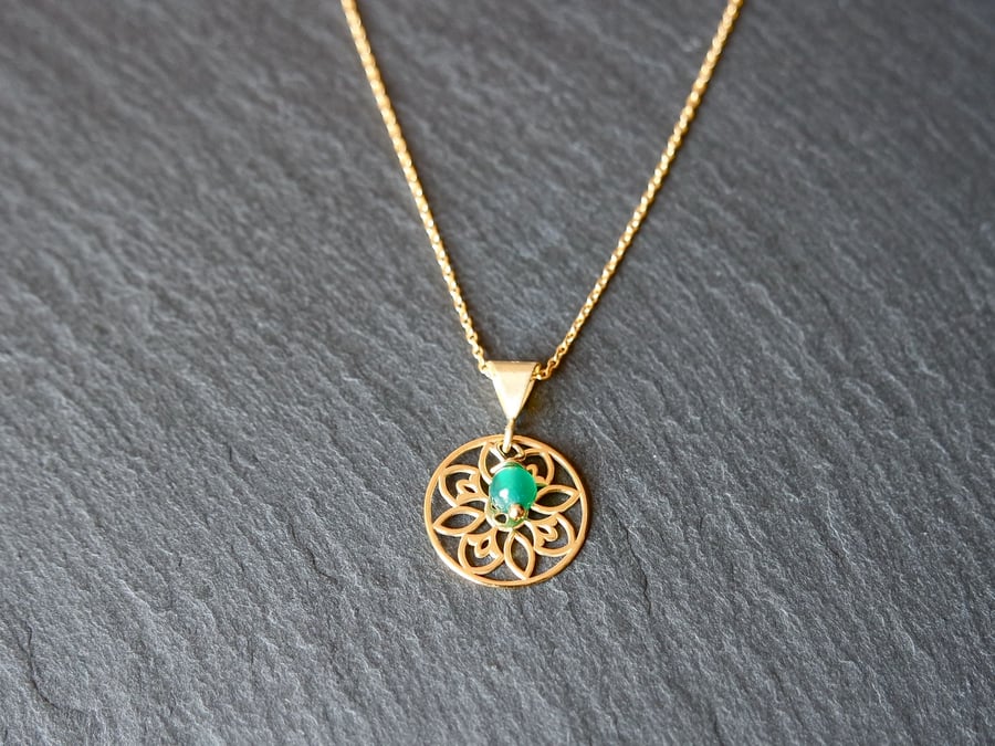 Green Onyx Mandala Necklace - 925 Silver gold plated