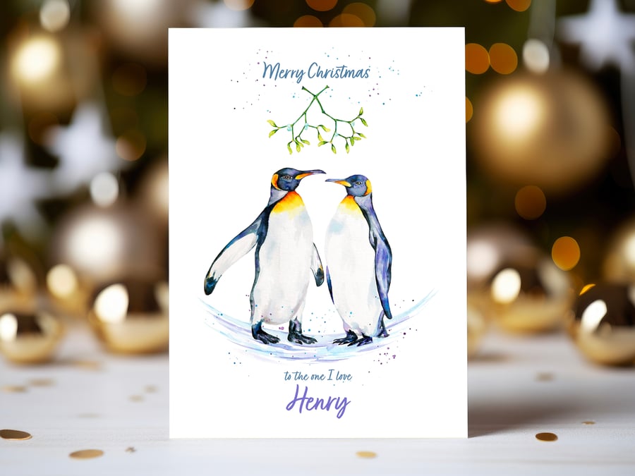 Personalised Penguin Love Christmas Card premium quality Emperor Penguin