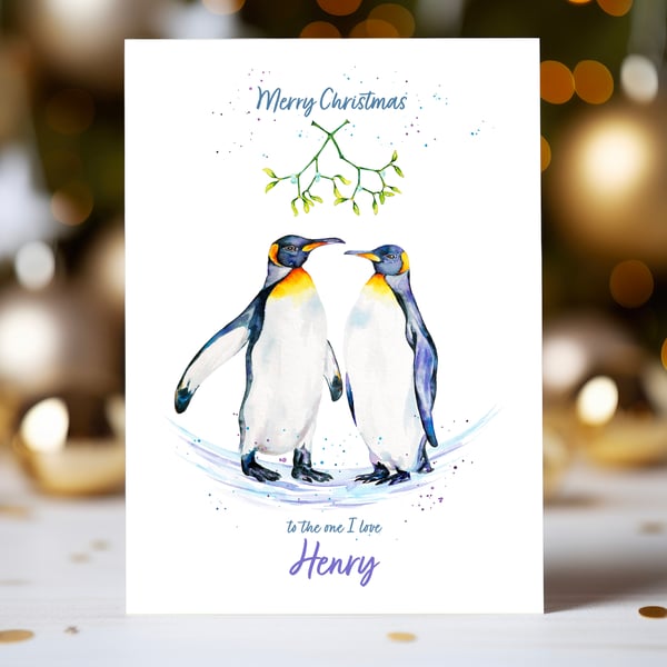 Personalised Penguin Love Christmas Card premium quality Emperor Penguin