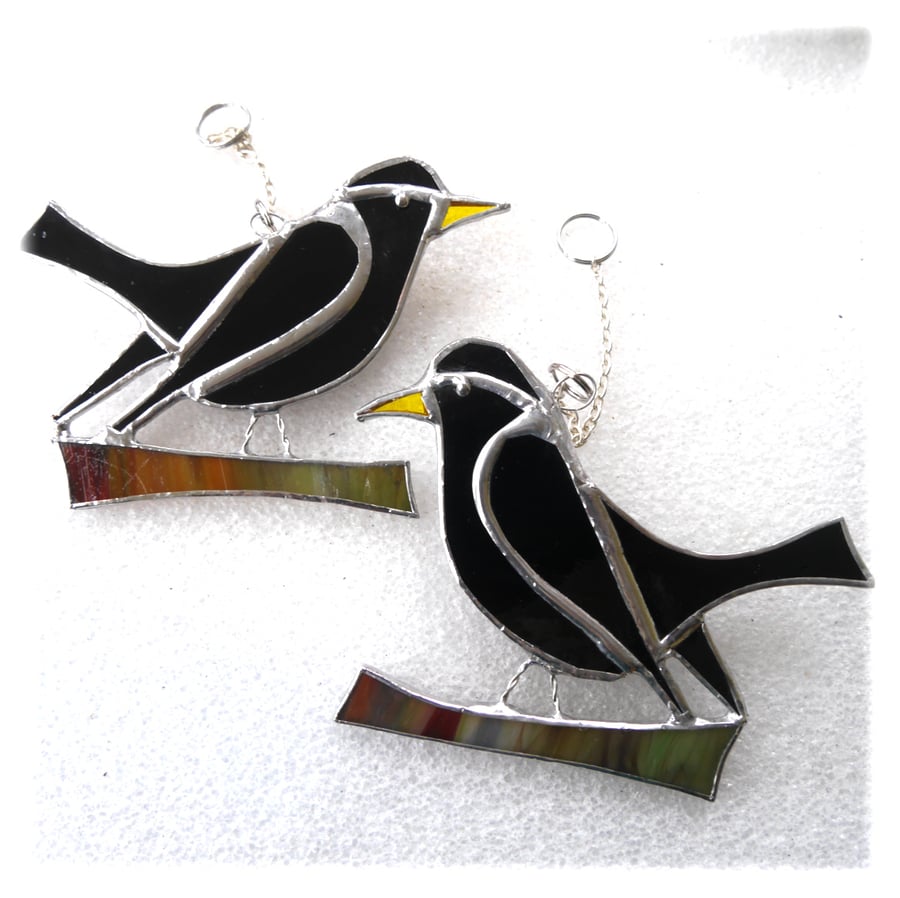 SOLD Blackbird Suncatcher Stained Glass British Bird Handmade 