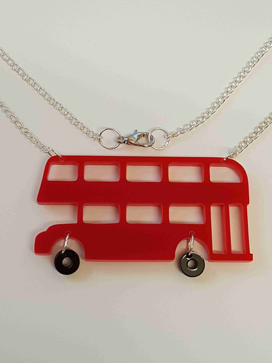 Red London Bus Retro Necklace - Acrylic