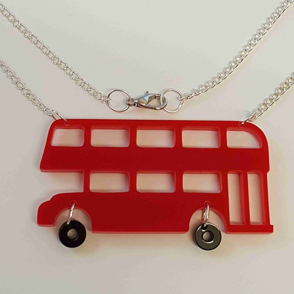 Red London Bus Retro Necklace - Acrylic