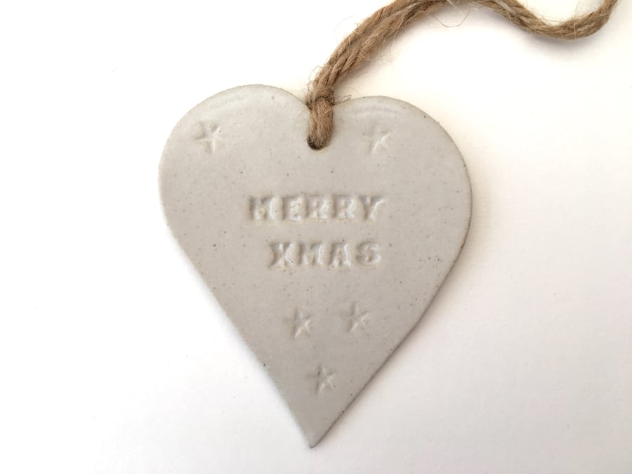 Ceramic heart, Merry xmas Loveheart hanger, handmade pottery