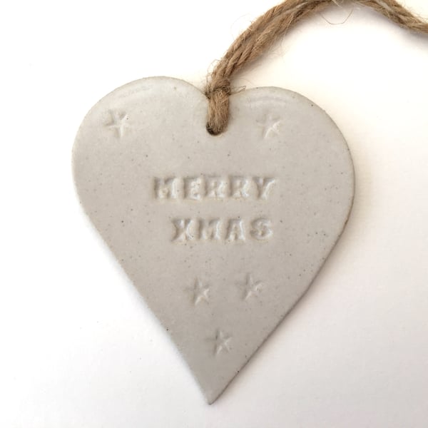 Ceramic heart, Merry xmas Loveheart hanger, handmade pottery