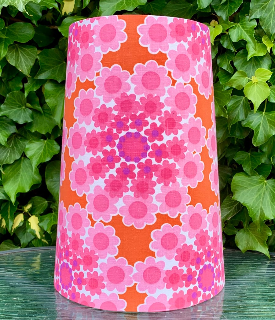 Pink Orange RETRO Daisy Flower Mandela 70s 60s Style Fabric to buy OR Lampshade 