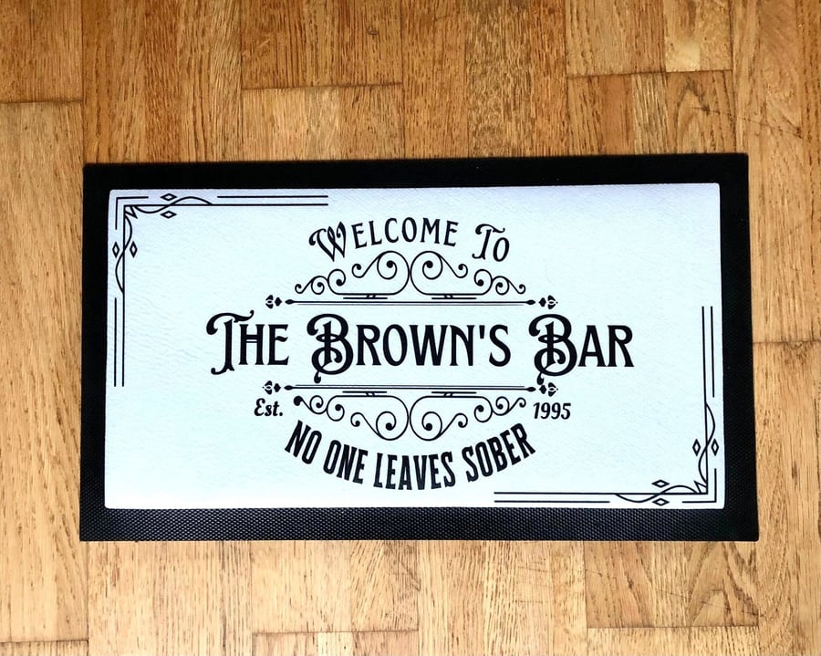 Personalised Bar Mat Runner Home Bar Accessory No One Leaves Sober