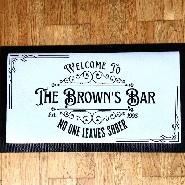 Personalised Bar Mat Runner Home Bar Accessory No One Leaves Sober