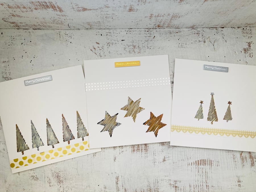 Set of 3 handmade christmas cards, bepoke designs