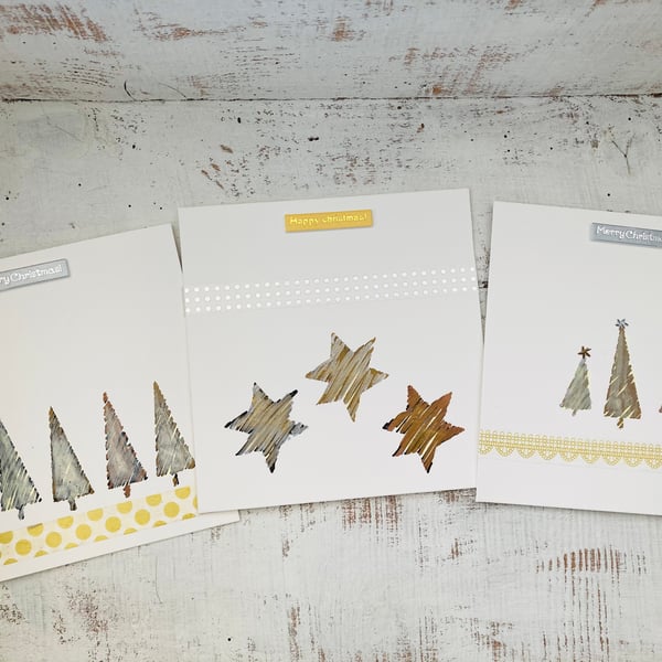 Set of 3 handmade christmas cards, bepoke designs