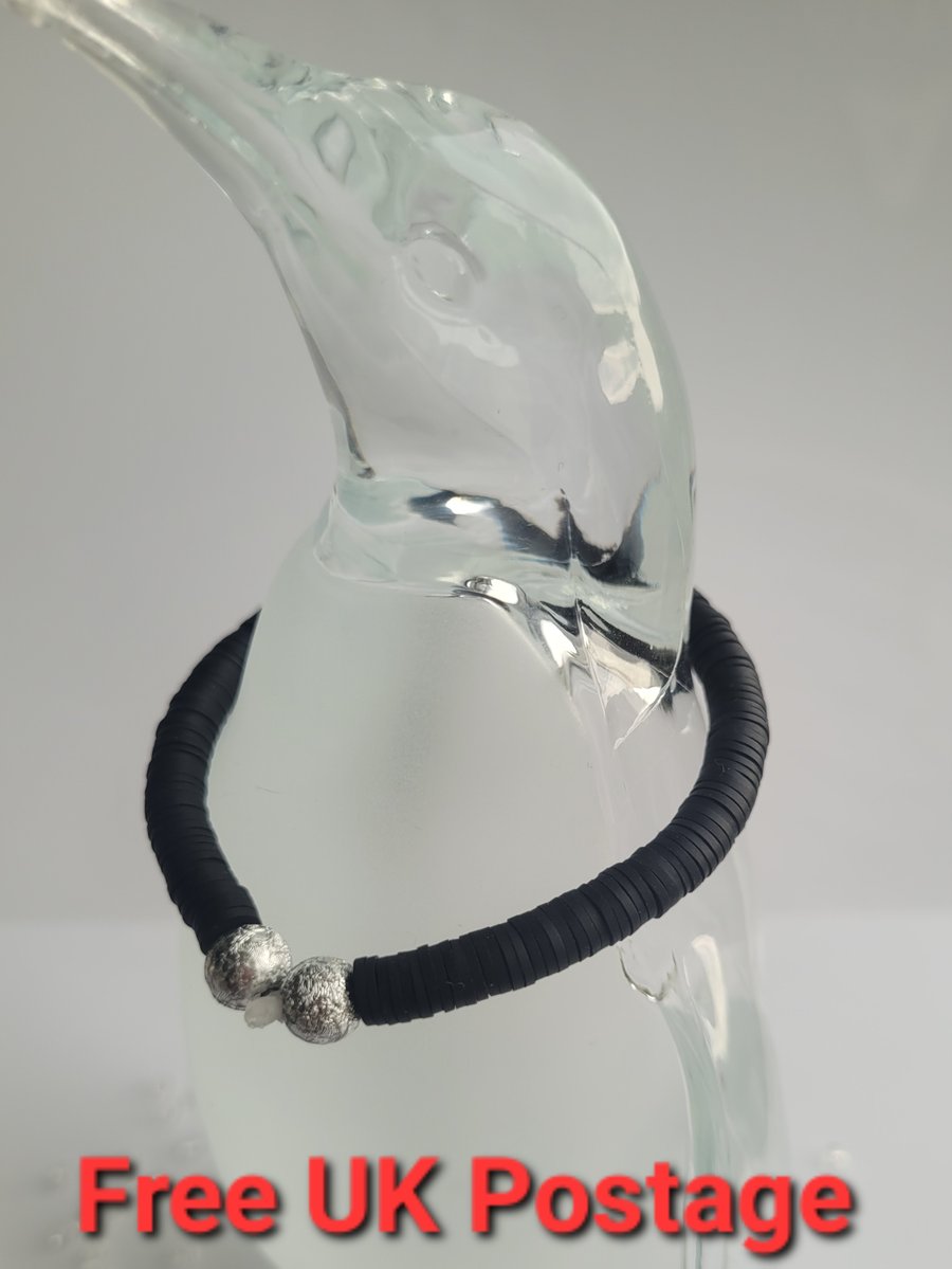 Black and Silver polymer clay bead bracelet