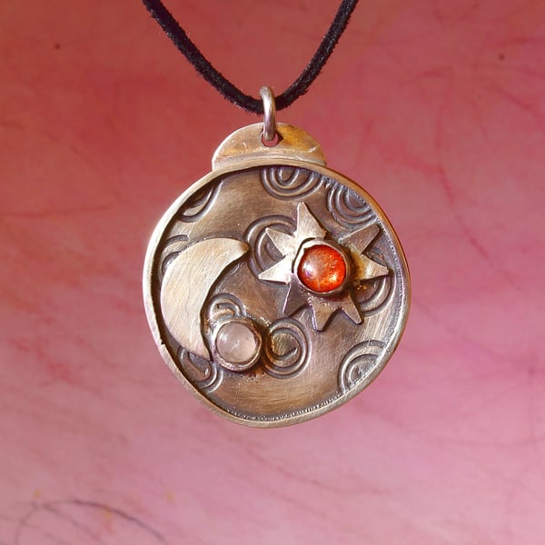 Handmade Sterling Silver Sun And Moon Pendant - Original Designer Piece.