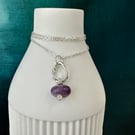 Amethyst drop necklace, molten sterling silver