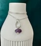 Amethyst drop necklace, molten sterling silver