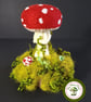 Toadstools on Mossy Mound. Needle Felted with Natural Wool Fibres. 