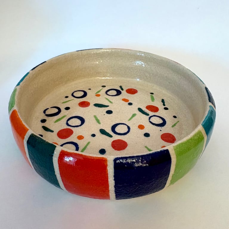 HANDMADE MULTI-COLOURED CERAMIC STONEWARE DISH