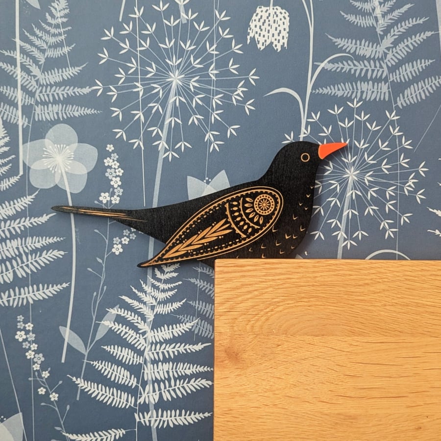 Male Blackbird Wooden Door Topper
