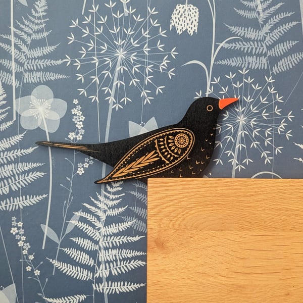 Male Blackbird Wooden Door Topper