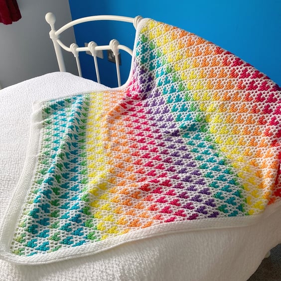 The Over the Rainbow Hearts Crocheted Blanket