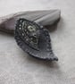 Charcoal Grey Silver Beaded Fabric Leaf Brooch - Image 1