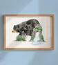 Bear and waterfall, awesome animals, giclée A3 art print - Image 2