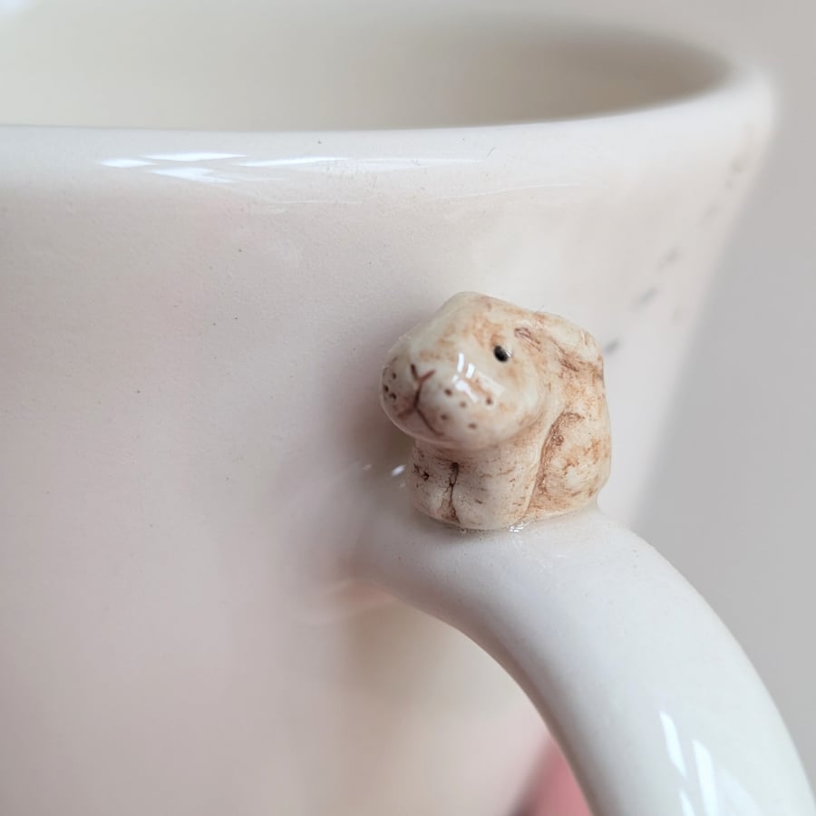 White cup with tiny rabbit & pawprints, pet lover gift SECOND SALE (2)