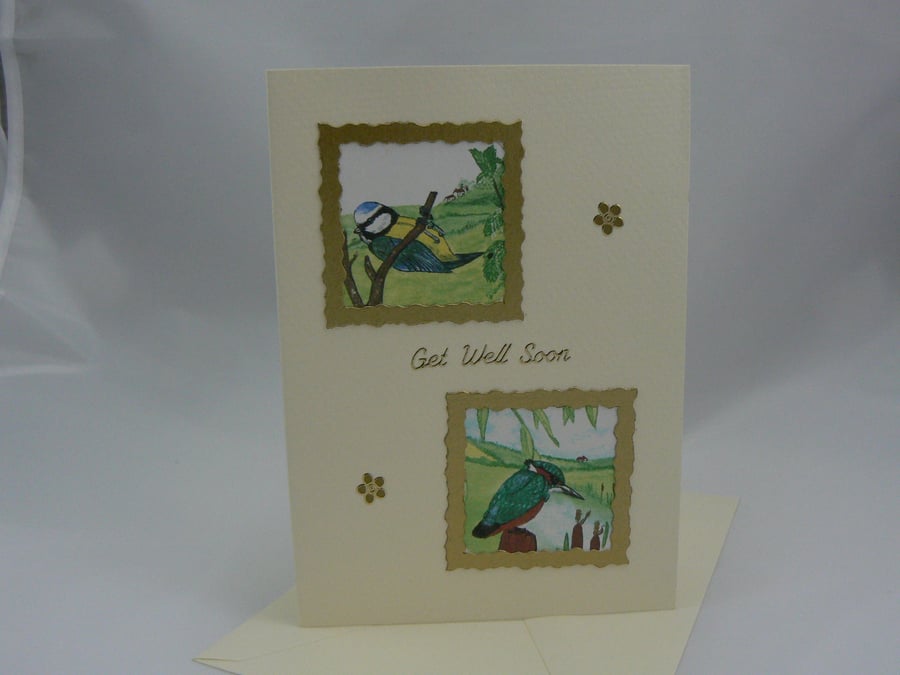 Blue tit and kingfisher get well card