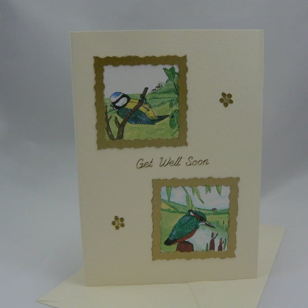 Blue tit and kingfisher get well card