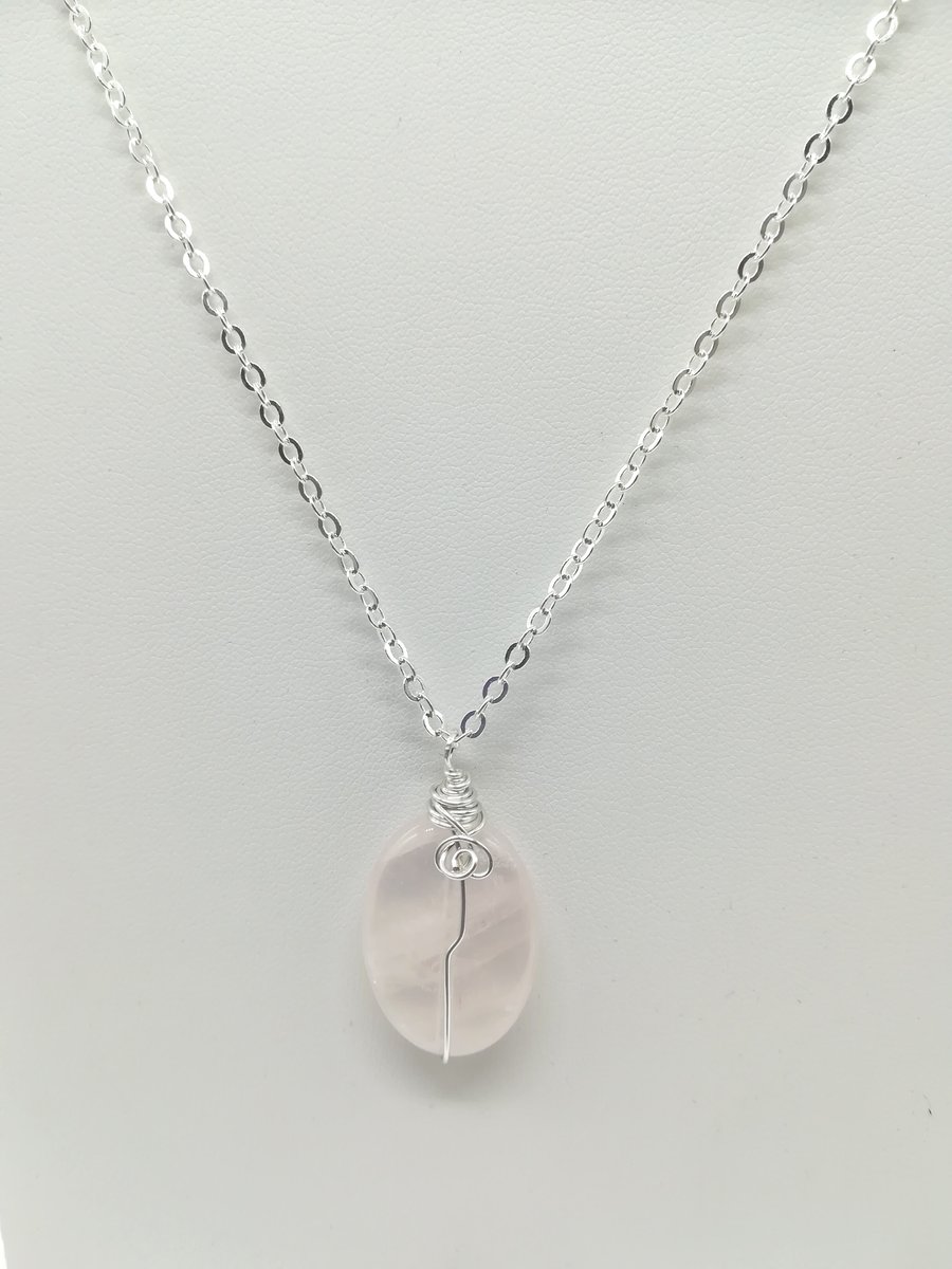 Handcrafted Wire Wrapped Rose Quartz,Minimalist,Single Bead pendant,gift for her