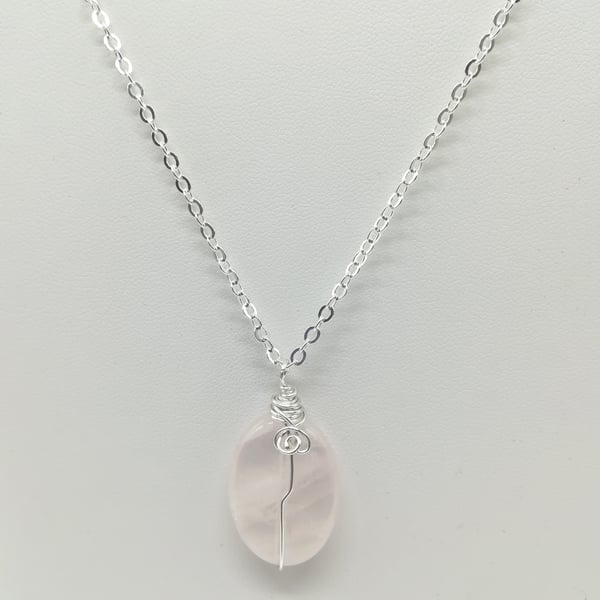 Handcrafted Wire Wrapped Rose Quartz,Minimalist,Single Bead pendant,gift for her