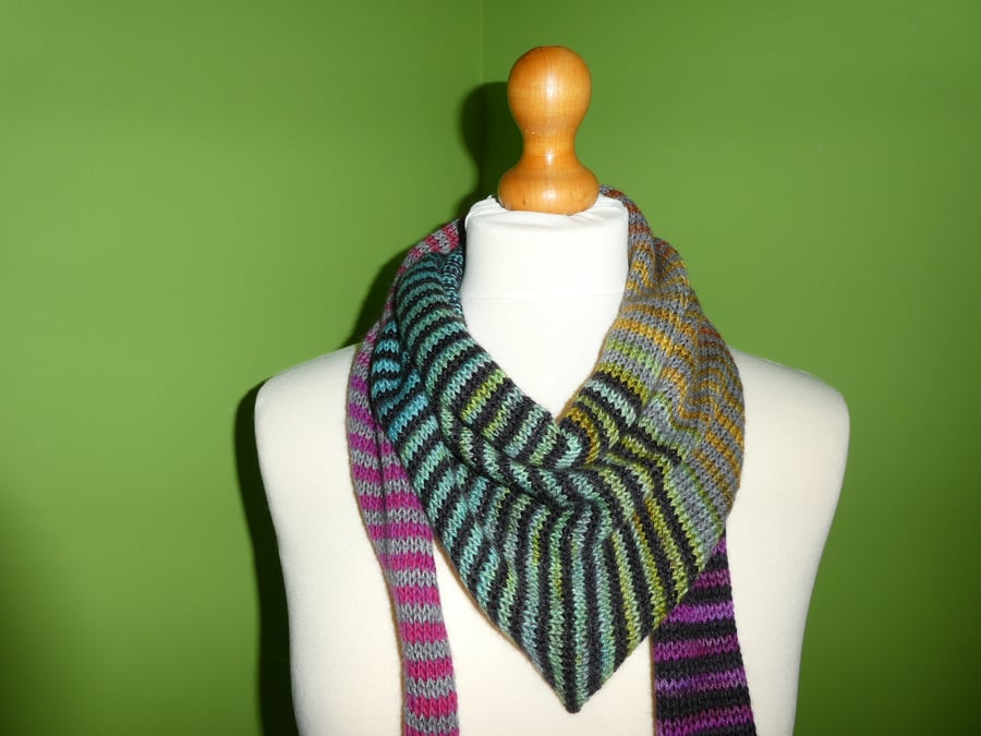 Striped Scarf in Mulicolours with Black and Grey. Colour Gradient Scarf.