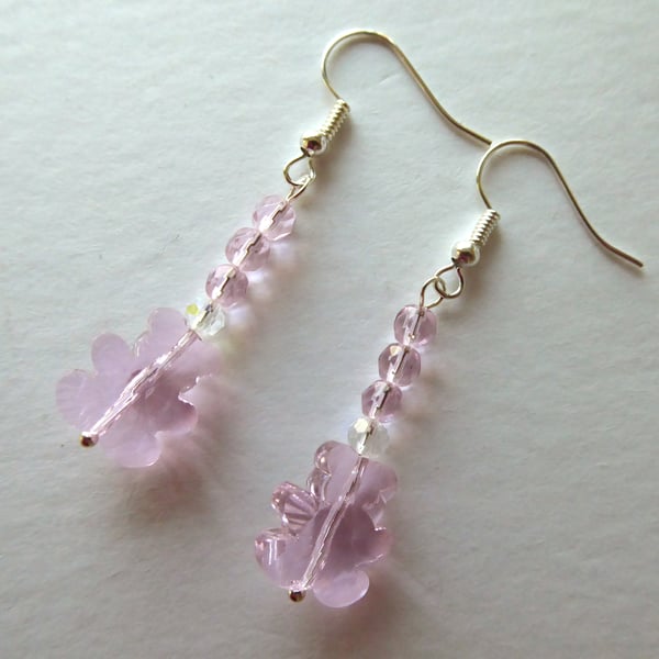 Cute Teddy Bear Earrings Pale Pink Crystal Glass 