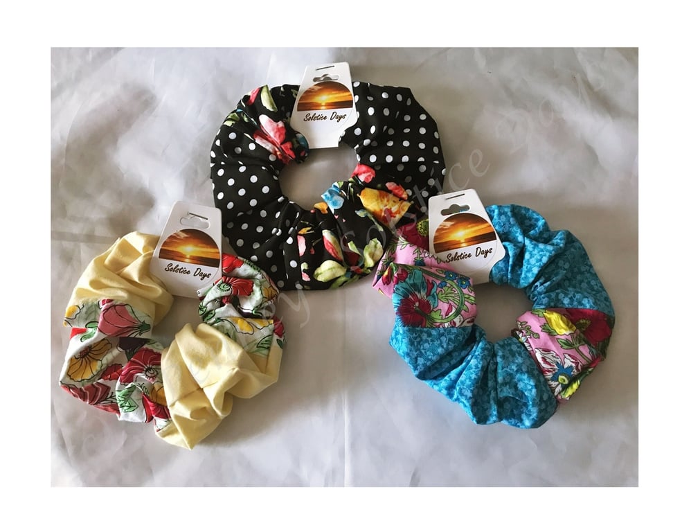 Patchwork Floral Scrunchies Handmade Pink Yellow Scrunchies