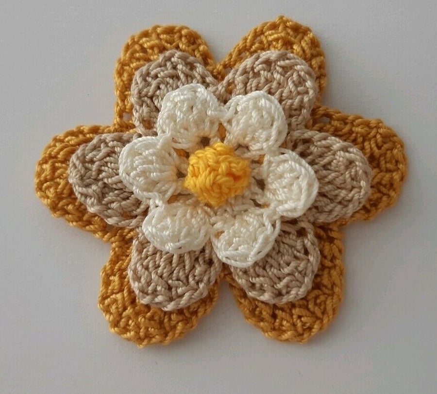Large Cotton Crochet Flower- Crafts- Applique- Embellishments- Mustard Yellow