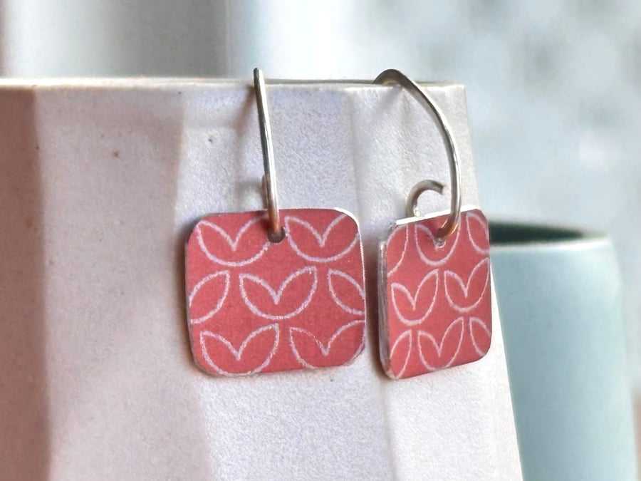 Light red square drop earrings