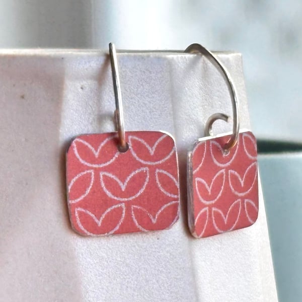 Light red square drop earrings