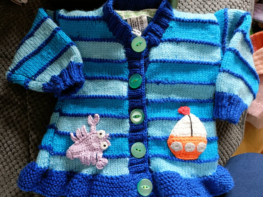 Hand Knitted childrens cardigan for 3-6 months