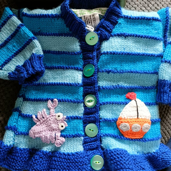 Hand Knitted childrens cardigan for 3-6 months
