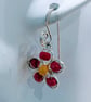 Pretty Red & Yellow Daisy Earrings on Recycled Sterling Silver Earwires - Image 3