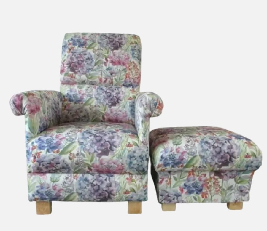 Voyage Hydrangea Fabric Chair Footstool Adult Armchair Floral Lilac Pink  Small