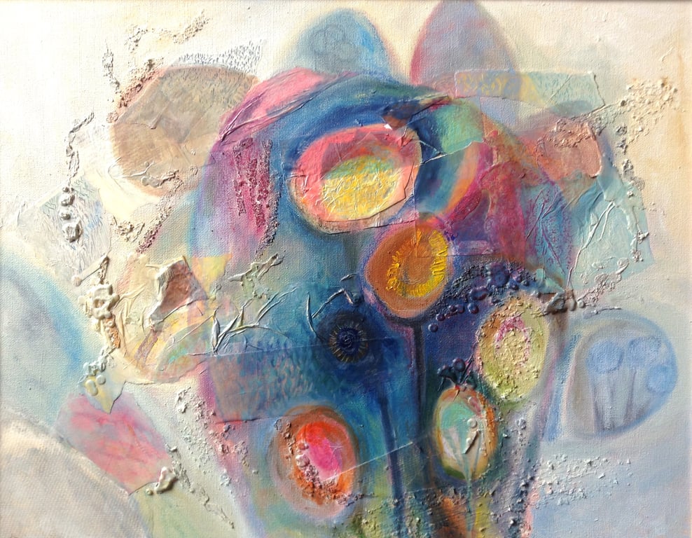 SALE- Framed Abstract mixed media oil painting, 