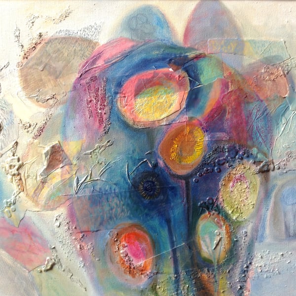 SALE- Framed Abstract mixed media oil painting, 