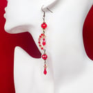 Sparkly Red Chandelier Dangle Earrings with Crystals
