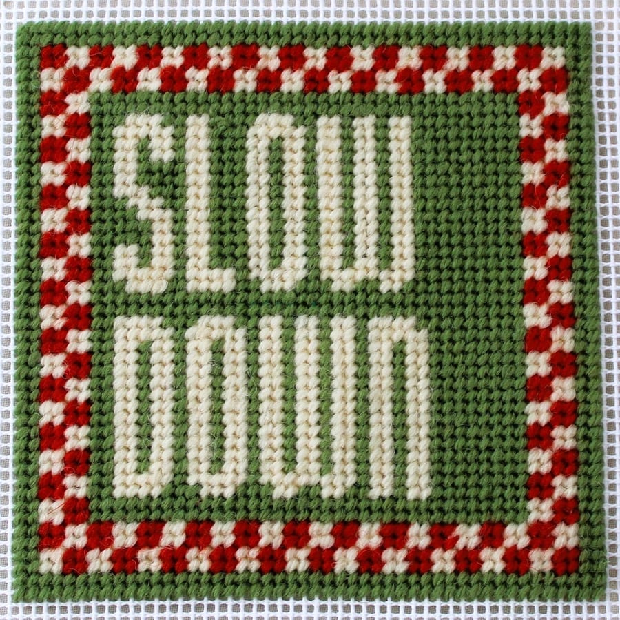 SLOW DOWN Modern Needlepoint Chart PDF - Retro Checkered Tapestry Pattern